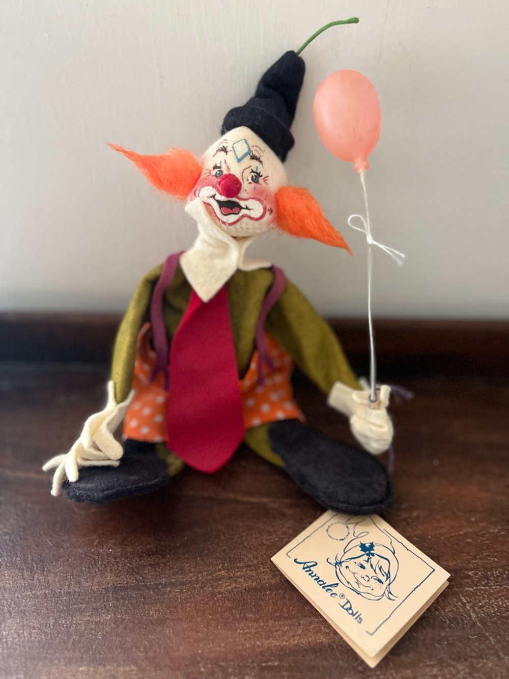 New w Tags 1990 Annalee Clown Doll with Pink Balloon